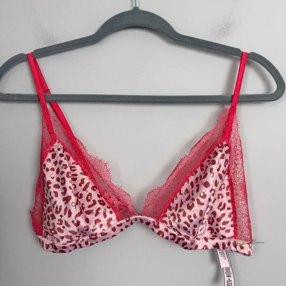 VICTORIA’S SECRET | NEW Red and Pink Leopard Lace Bralette Women’s Size X-Large